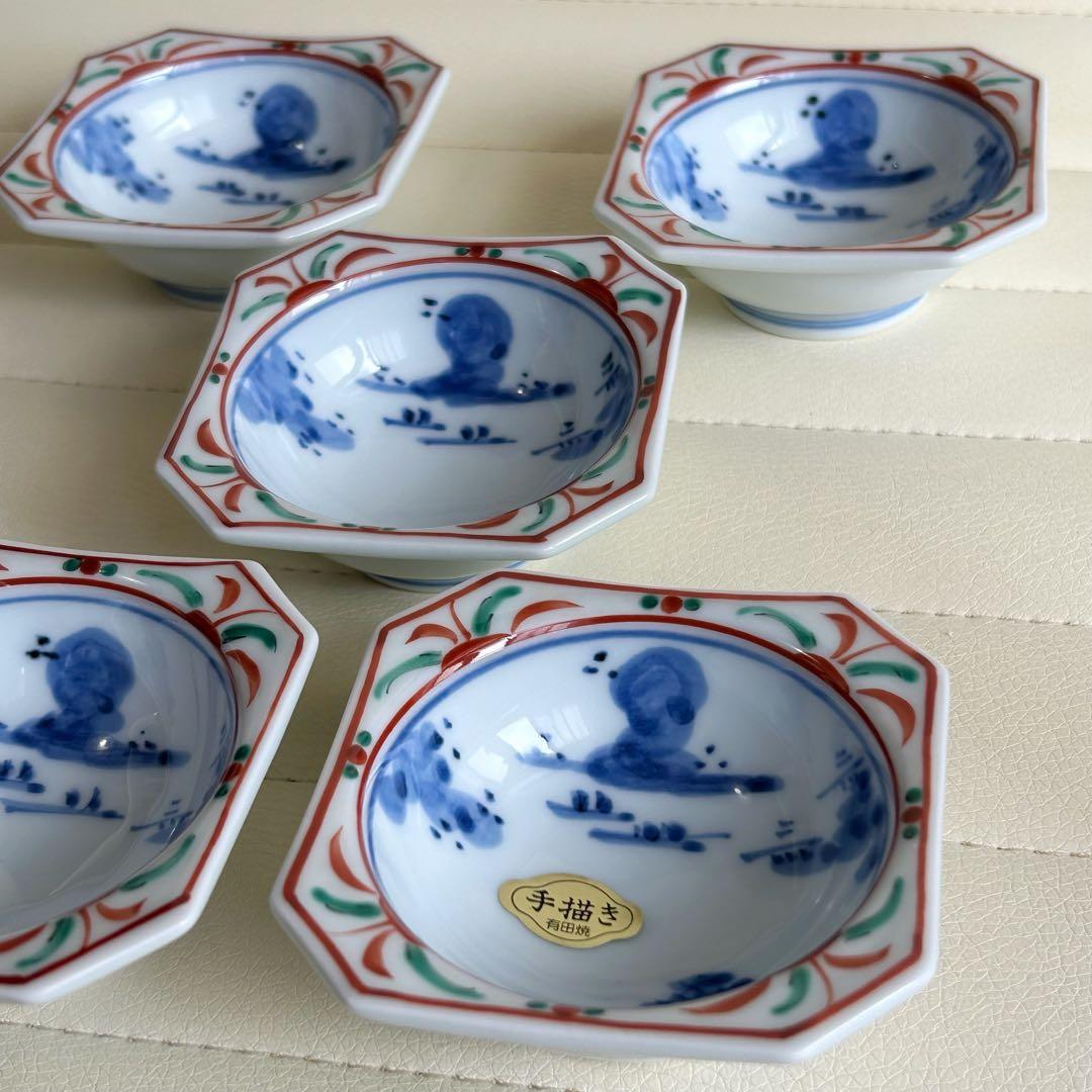 有田焼　赤絵　染付山水　珍味入れ　5客セット　小鉢　小付　古伊万里　色絵　和柄