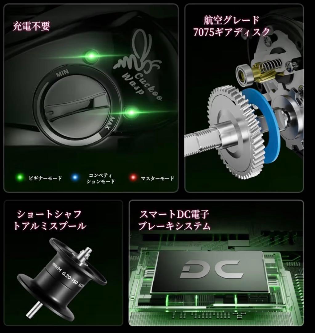 ベイトリール【デジタル制御ブレーキ搭載】防バックラッシュ・遠投対応ルアー用