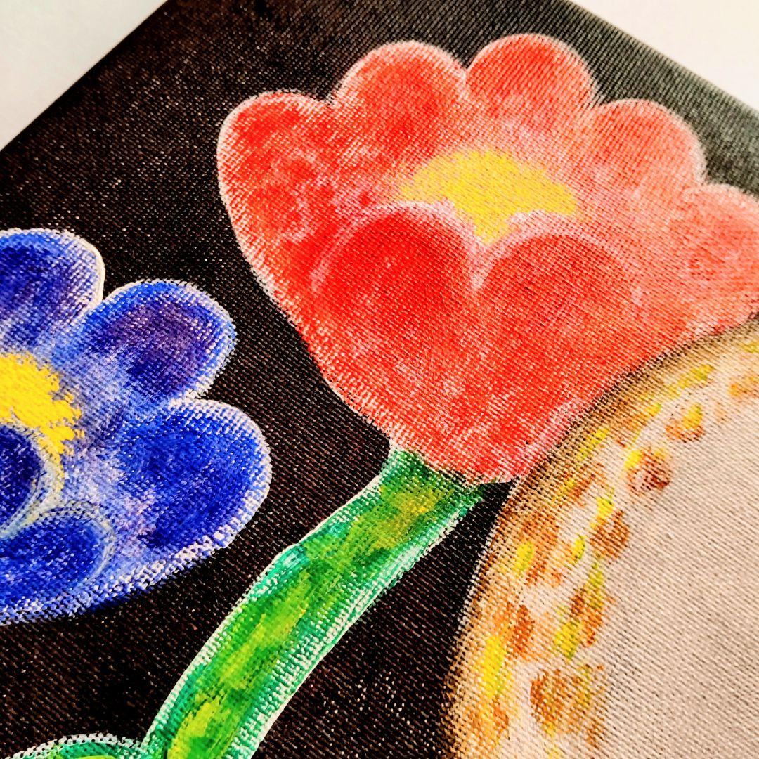 原画『かもね』フクロウ 花 幸せ キャンバス 手描き オリジナル 一点もの