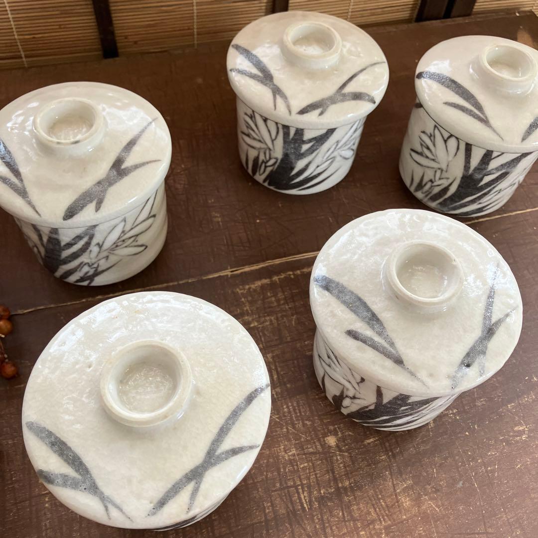 新品　赤津焼　加藤六兵衛　志野焼　菖蒲　蓋付　茶碗蒸　お正月　お客様　5客