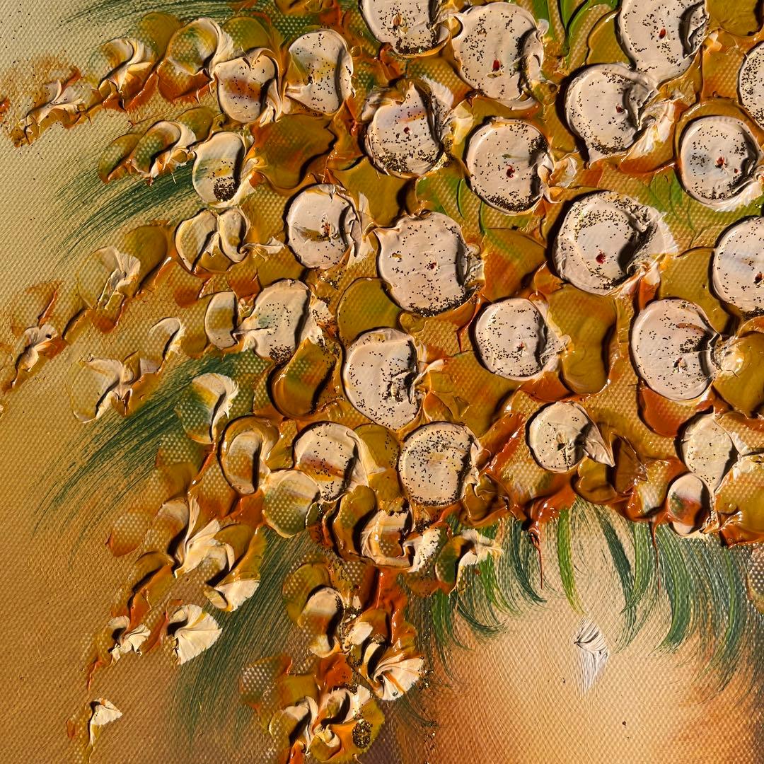 ★秀作★ 手書き油絵 花瓶の花 額付 肉筆絵画 インテリア 油彩画
