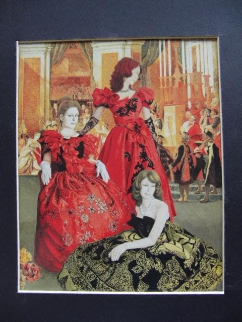 竹村忠一郎、【壁画の前の女性たち】、希少な画集画、新品高級額 額装付
