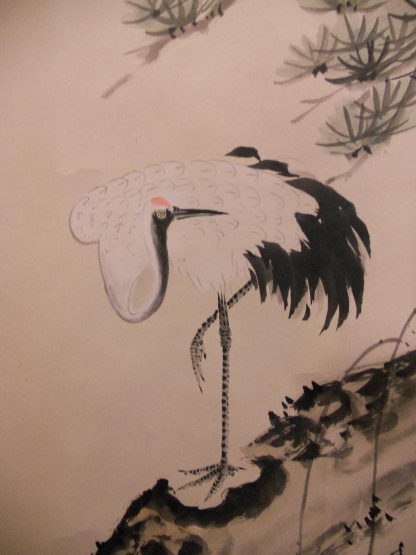 掛け軸 秀崖 松上鶴 紙本 希少 軸装 茶道具 掛軸 美品 です。