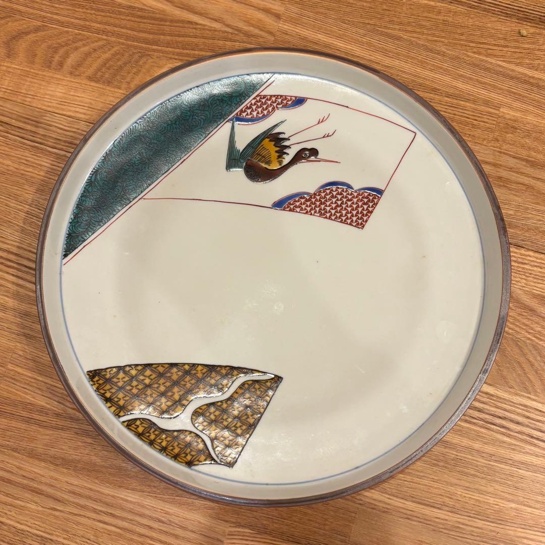 九谷焼 浅蔵五十吉造 五十吉 飾り皿 大皿 瑞鳥文 鳥図 色絵 共布 共箱付き
