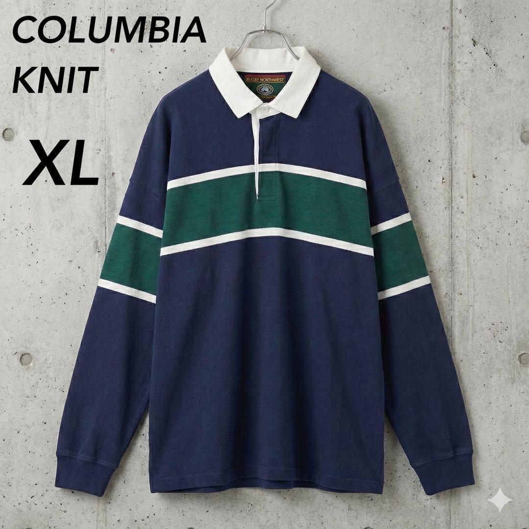 Columbia Knit ラガーシャツ XL ネイビー グリーン 90s