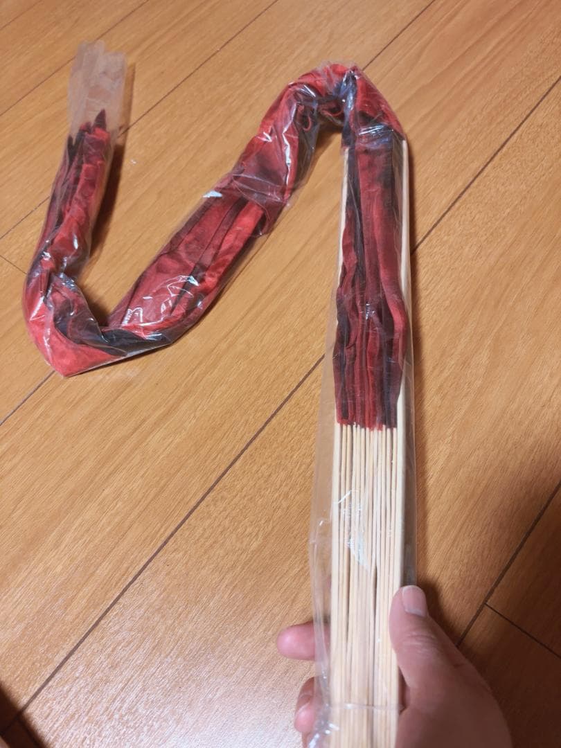 【新品】ビッグフラッターファンベール★右手のみ★赤黒タイダイ！高級100％シルク