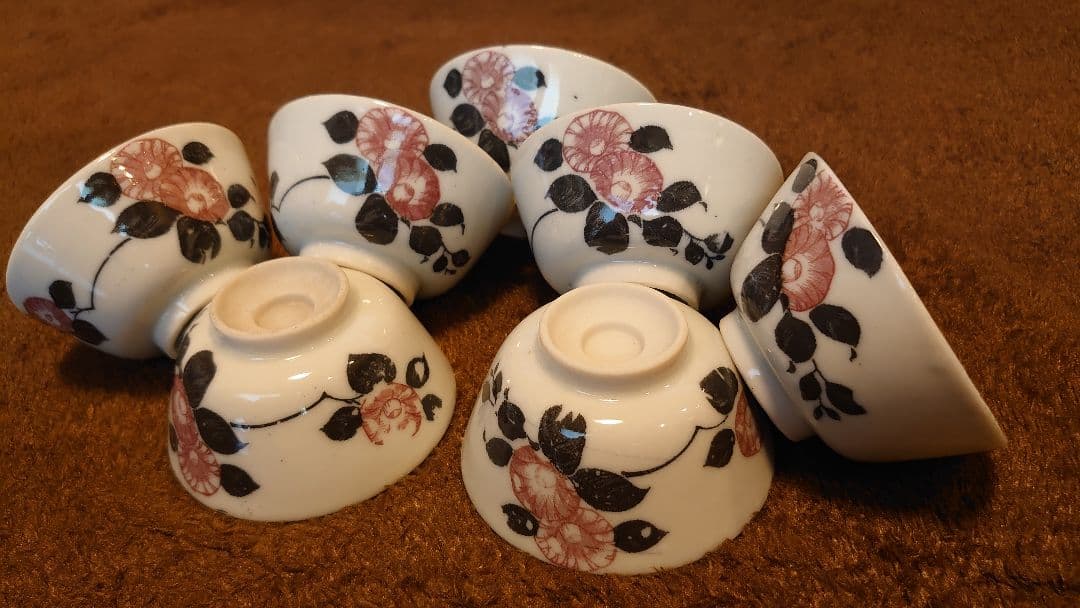 李朝　白磁　粉彩　煎茶碗　茶道具　蔵出し　７客