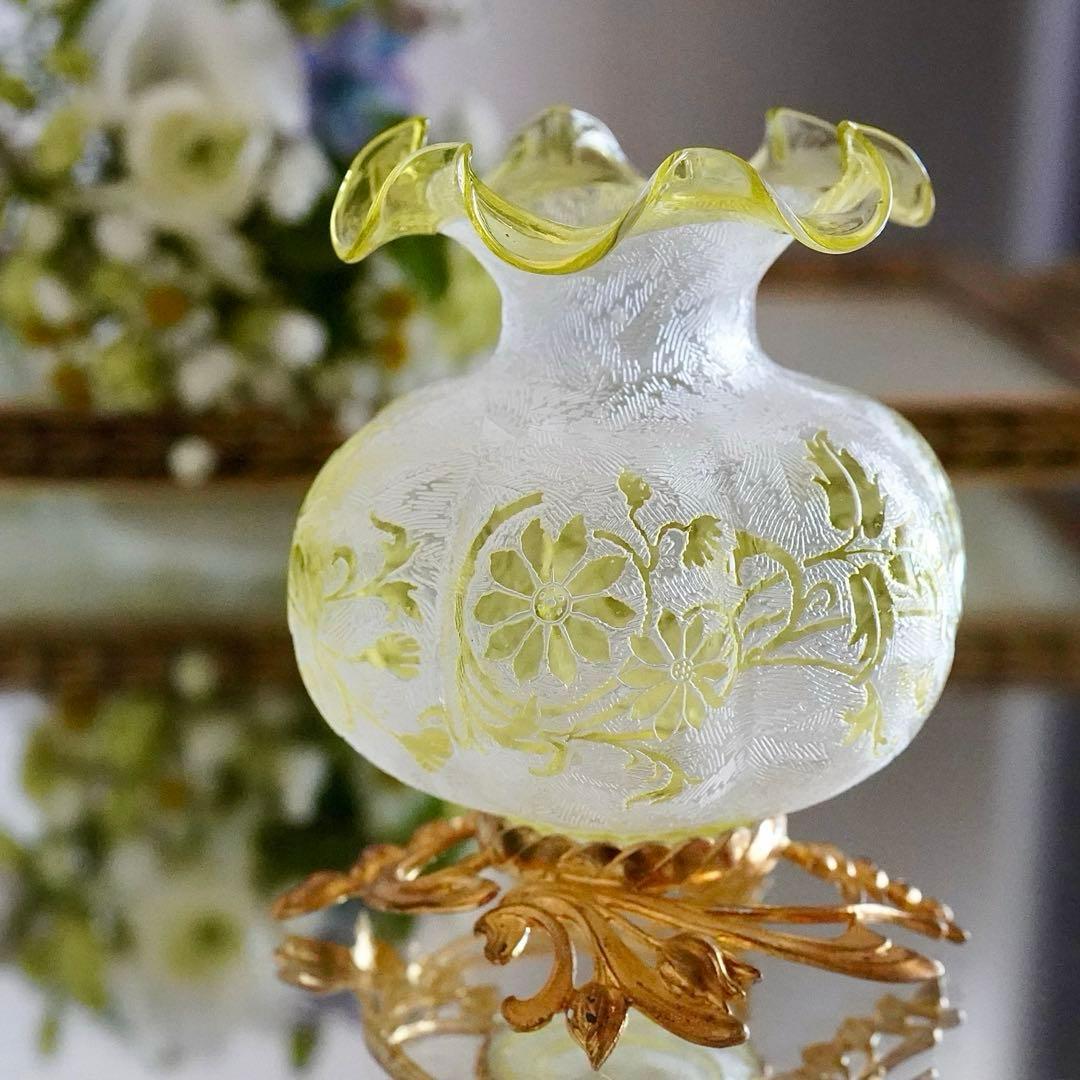 オールドバカラBACCARAT★真鍮台座 花瓶★極美品★希少★アシッドエッチング