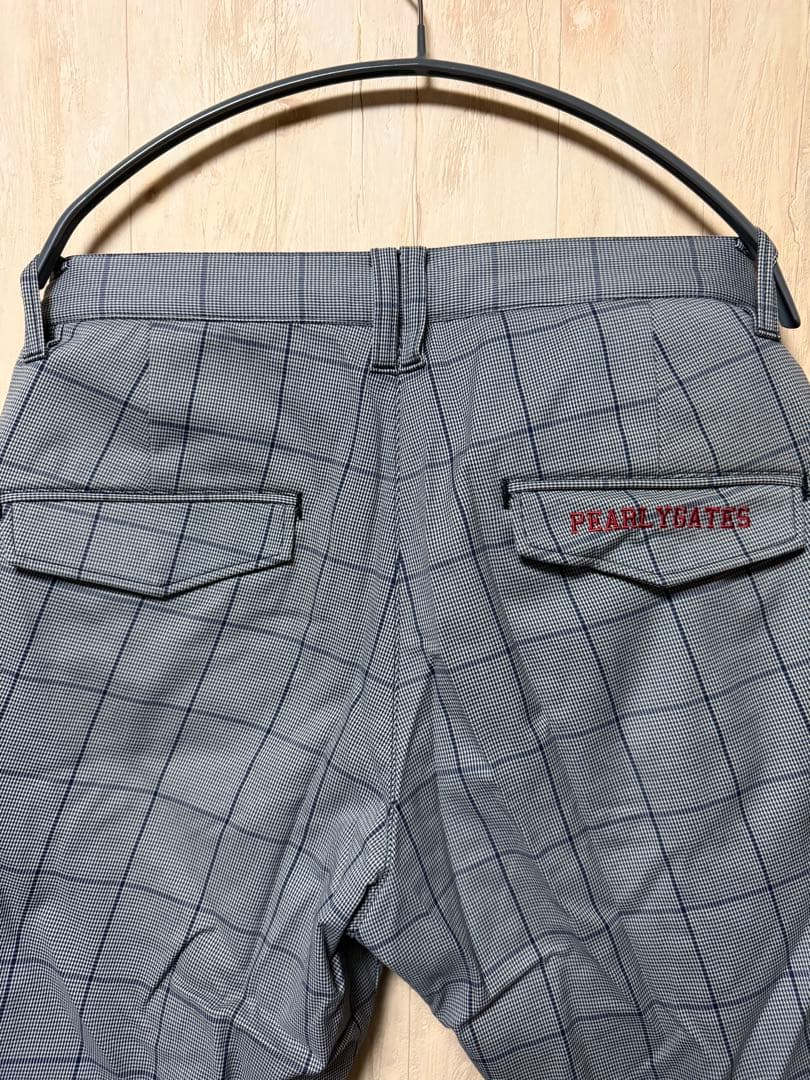 美品★パーリーゲイツ チェック柄 ゴルフパンツ メンズ 4(M) グレー 撥水