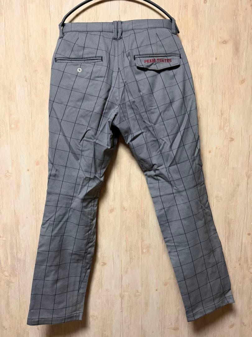 美品★パーリーゲイツ チェック柄 ゴルフパンツ メンズ 4(M) グレー 撥水