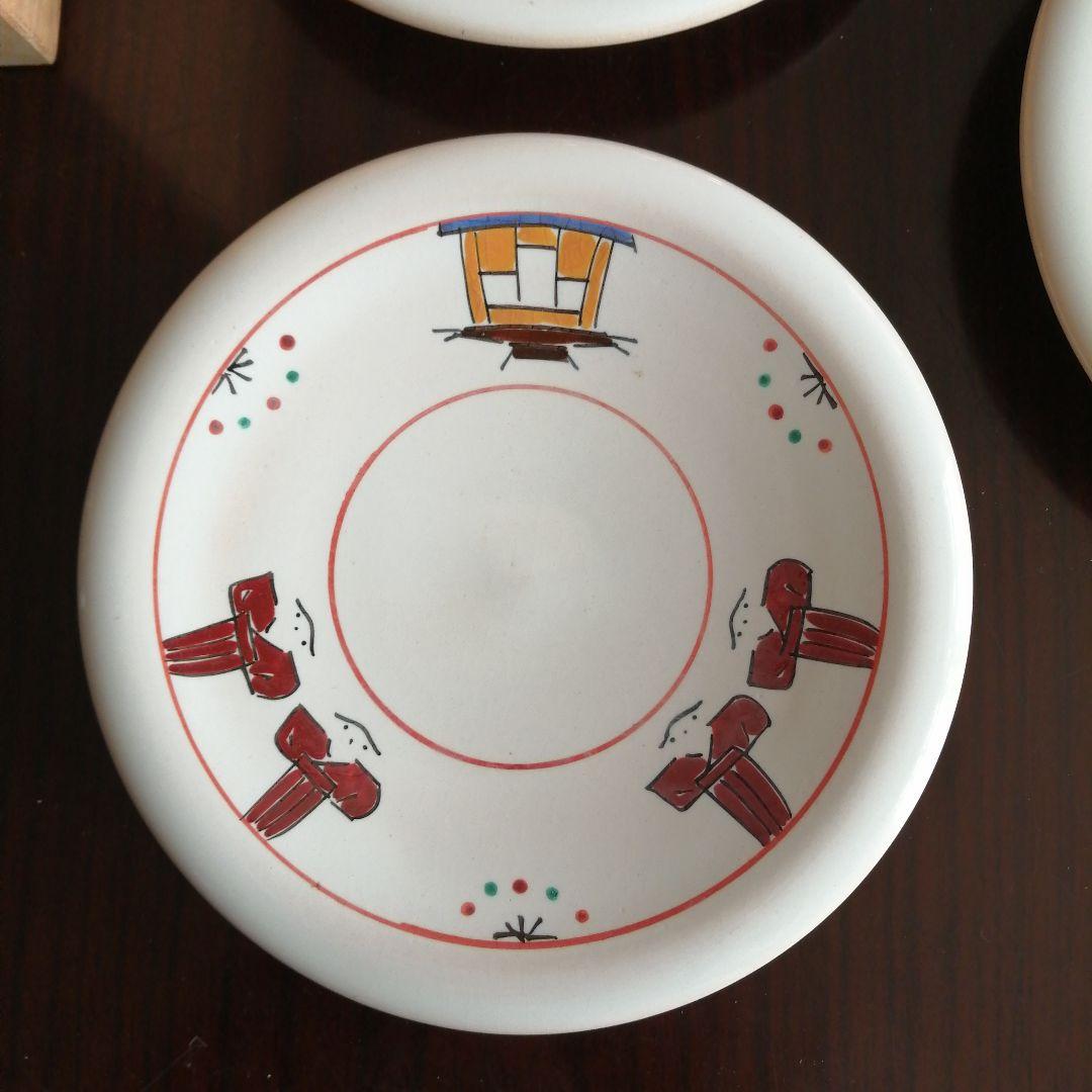 赤膚焼　大塩昭山　奈良絵銘々皿　5枚　14.2cm