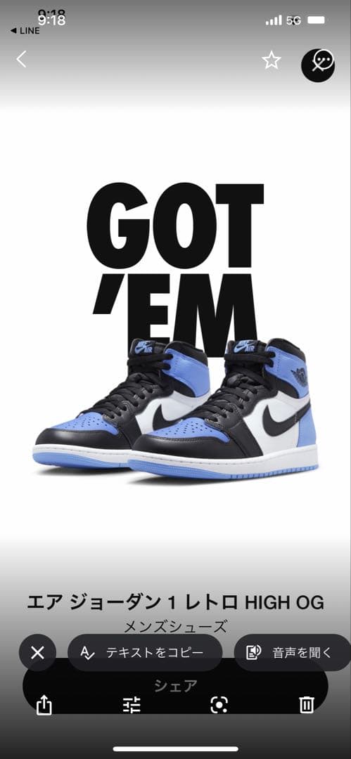 NIKE JORDAN 1 RETRO HIGH OG US10（28cm）
