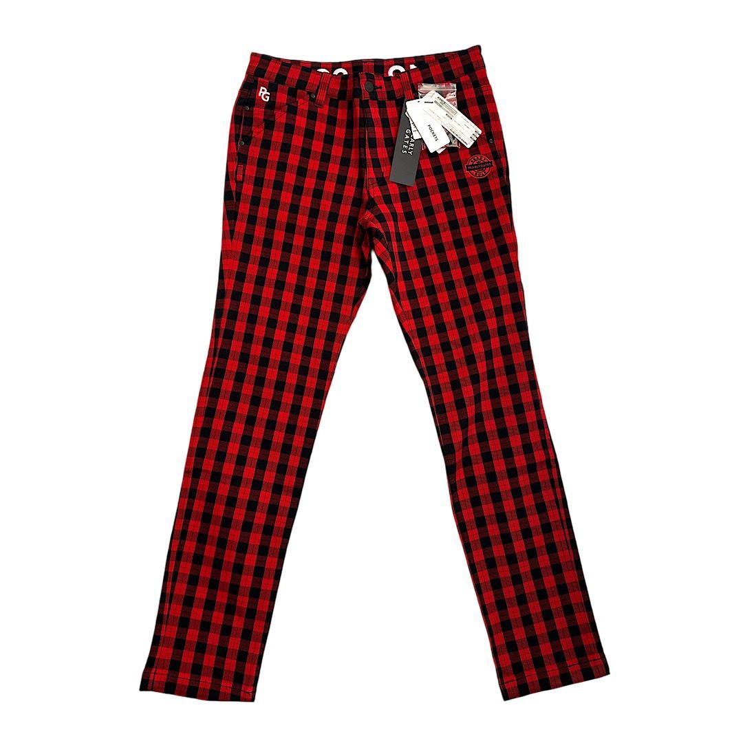 628 パーリーゲイツ定価30,800円パワフルコットン 赤×紺チェック5 L