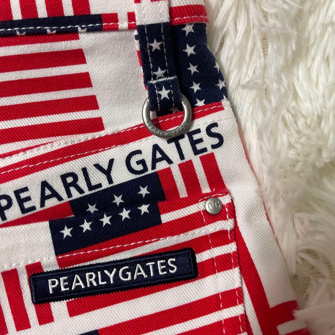 極美品　PEARLY GATES アメリカ国旗柄パンツ　赤×白　Lサイズ