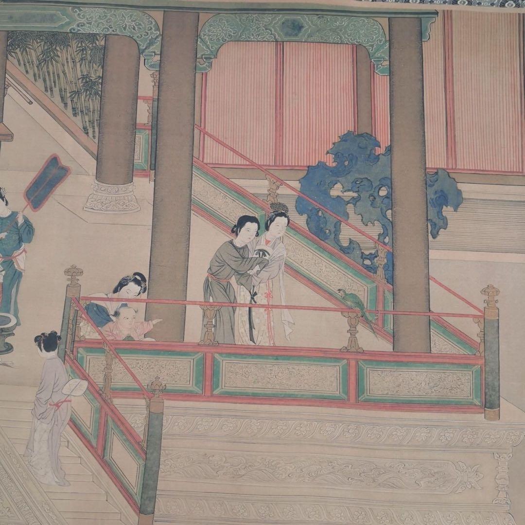 漢宮春暁図 長巻 掛軸 70×330cm 中国人物画