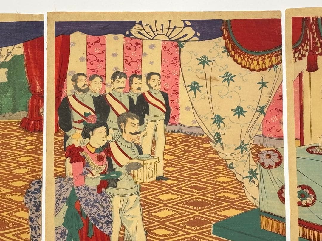 「銀婚式祝典之図」楳堂小国政 明治27年刊 3枚続|浮世絵 錦絵 明治天皇