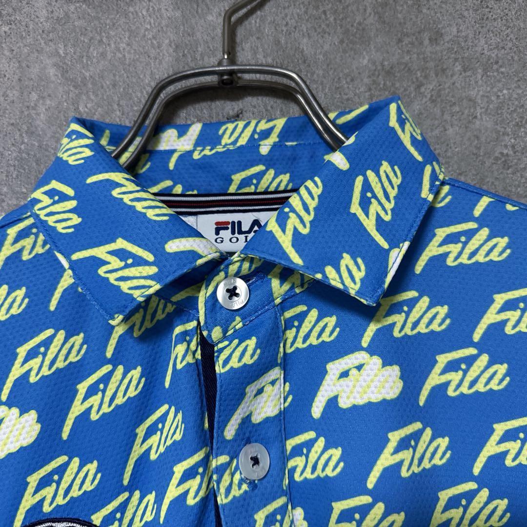 FILA GOLF フィラゴルフ 半袖 ポロシャツ ロゴ 総柄 ブルー M