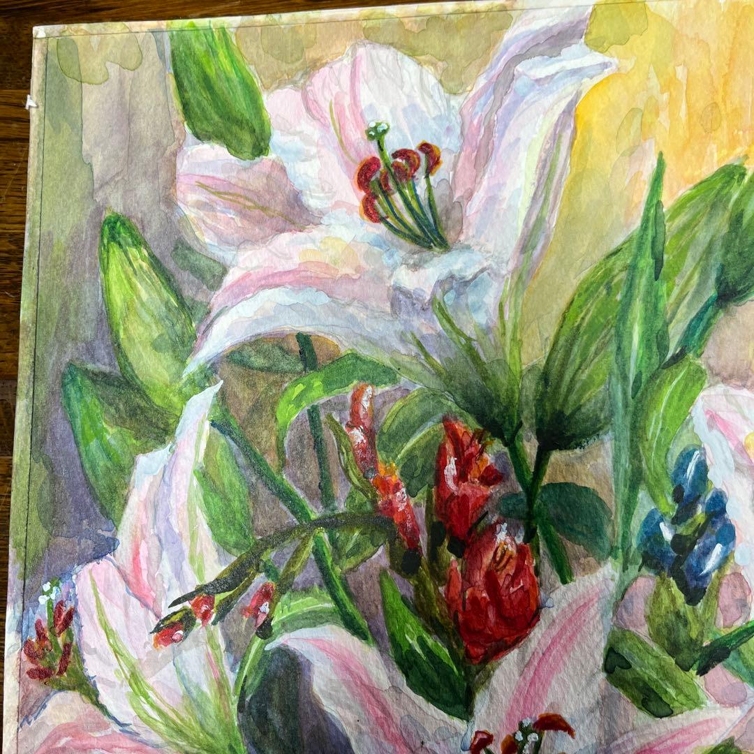 透明水彩画　百合の花(大) 額縁なし